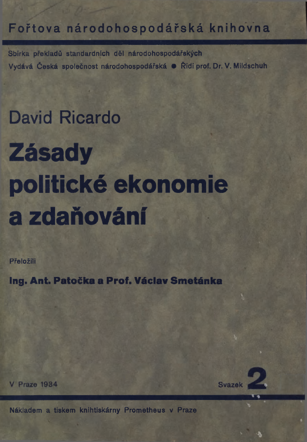 Book Cover: Ricardo, D. (1817): Zásady politické ekonomie a zdaňování